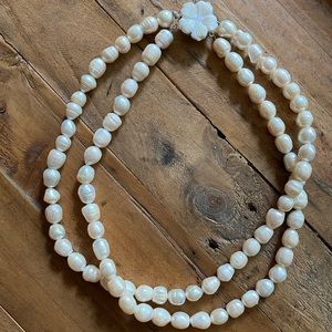 Salt Water Pearl Double Strand Necklace Sterling Silver Clasp EUC!